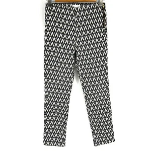 H&M Geometric Print Flat Front Pants Size 8 Side Zip Grey Black Diamond - Picture 1 of 15