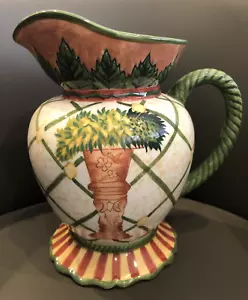 NEW Waverly Topiary Hand Painted Ceramic Pitcher / Vase 9” - Picture 1 of 12