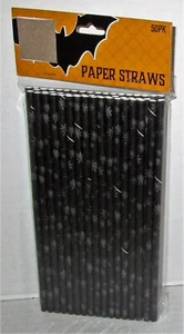 HALLOWEEN PAPER STRAWS 50 Ct. BLACK W/ SPIDER WEBS - Picture 1 of 1