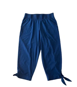 T by Talbots Petite Activewear Cropped Tie Bottom Pants In Navy Size P (PXS) - Picture 1 of 12