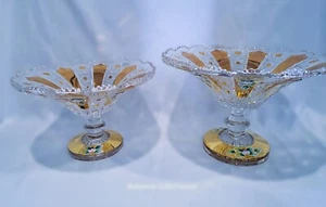 Schöne geschliffene Schale 25,5 cm verziert mit Gold und Emaille 1 Stück - Bild 1 von 5