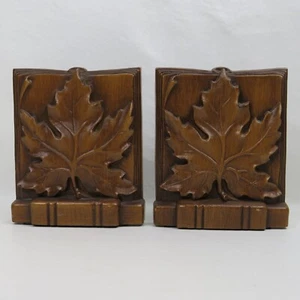 Vintage MCM Maple Leaf Bookends Brown Burwood Made In USA 4.5"x5.5" Autumn Fall - Picture 1 of 6