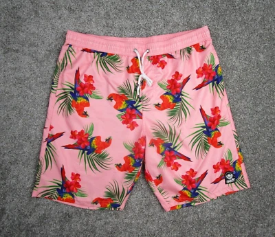 Neff Boardshorts Men XL Pink Parrot Hibiscus Pattern Drawstring Elastic Trunks - Image 1 of 4