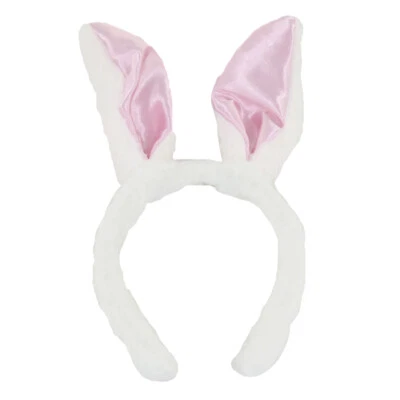 Bunny Ears Headband Soft White & Pink Easter Halloween Playboy Accessory  - Image 1 of 4