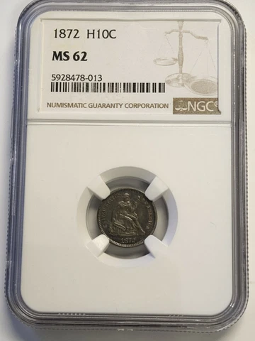 1872 Seated Liberty Half Dime 5c NGC MS 62 Nice Rich Toning Cover