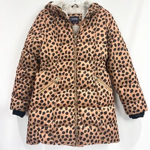 Lands End Girls 16 XL Down Coat Winter Fleece Lined Leopard Print Puffer Parka - Picture 1 of 12