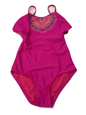 Hobie Girls One Piece Swimsuit Cross Stitch Size 8 Hot Pink - Image 1 of 4