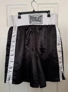 Everlast Boxing Shorts Mens 2XL Black White Satin Trunks High Waist Elastic - Picture 1 of 11