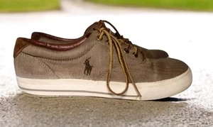 Polo Ralph Lauren Vaughn Sneakers Sz 10.5D Herringbone Leather Laces Pony Preppy - Picture 1 of 8