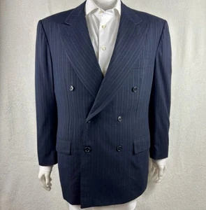 KITON Navy Pinstripe Double Breasted Coat 54IT 44US Diamonte Blu Super 150’s EUC - Imagen 1 de 21