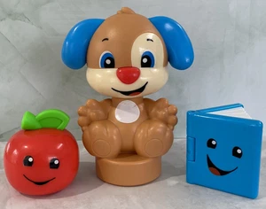 Fisher Price Puppy Bobble Head Apple Book Laugh & Learn Dog Rattle Shape Toy Set - Picture 1 of 3