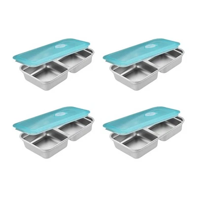 4 contenitori per snack in acciaio inossidabile, doppio scomparto, bento box per - Immagine 1 di 4
