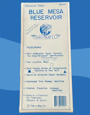 Водонепроницаемая пластиковая рыболовная карта Fish-n-Map Co Blue Mesa Reservoir Colorado Tear-R - Изображение 1 из 4