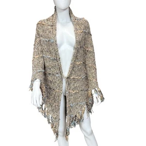 Chicos Open Front Knit Poncho w/ Fringe Hem Multicolor Womens OSFM - Picture 1 of 7
