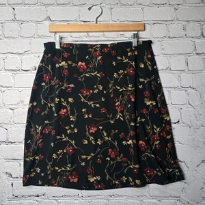 First Option Vintage 90s Floral Print Black Feminine A-Line Skirt Size Large - Picture 1 of 10