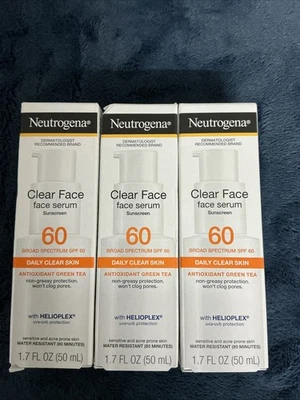 2x Neutrogena Clear Face Serum Sunscreen SPF60+ Fragrance-Free 1.7oz Exp 12/26 - Image 1 of 4