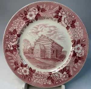 Lincoln’s Birthplace Kentucky Plate Pink Old English Staffordshire Transferware - Picture 1 of 3
