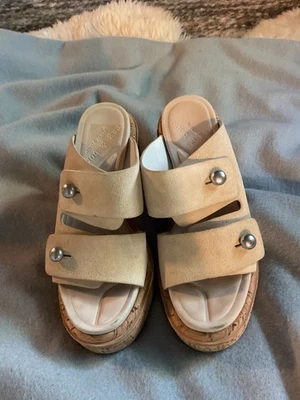 Sandalia de tacón de corcho con cuña de verano Rag & Bone beige piedra gamuza cuero 35 Foto 1 de 4