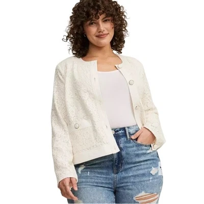 Nova Jaqueta de Renda Tórrida Ponte Botão para Cima Sussurro Renda Branca Carreira Escritório 3X - Imagem 1 de 4