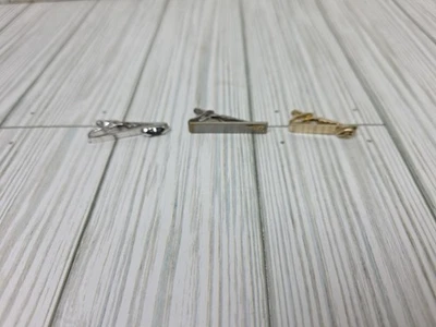 Juego de 3 clips de corbata Swank vintage tono plata piedra negra oro gris piedra Foto 1 de 4