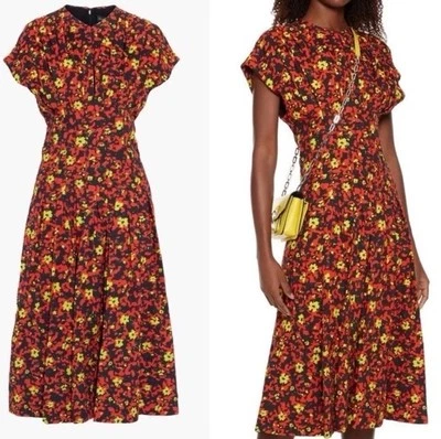 PROENZA SCHOULER Cintura Pintuck Plisada Otoño Estampado Floral Midi Crepé Talla 4 Nuevo Con Etiquetas Foto 1 de 4