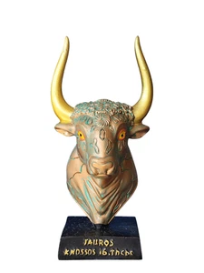 Minoan Minotaur Ancient Greek Mythology Head Bull Statue Resin Green Gold 13cm - Picture 1 of 4