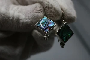 Abalone Shell Earrings Natural MOP 925 Sterling Silver  1 3/8" S53 - Picture 1 of 6