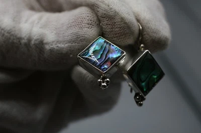 Abalone Shell Earrings Natural MOP 925 Sterling Silver  1 3/8" S53 - Image 1 of 4