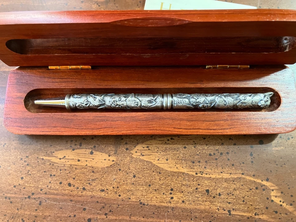 Estuche de madera Harmony Kingdom atigrado pluma de peltre #302 HKPEN2 gato felino 1997 Foto 1 de 1