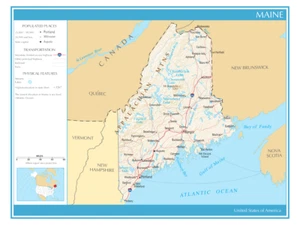 Map State of Maine United States of America Political Physical Print - Picture 1 of 3