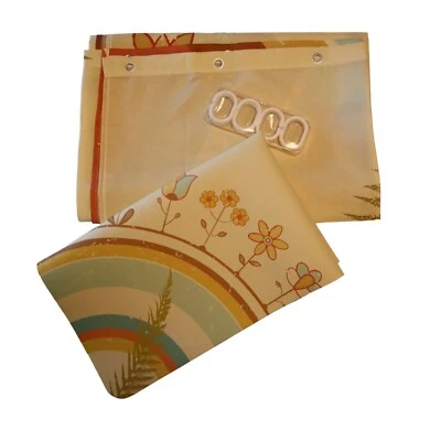 2 PC Boho Shower Curtain with Curtain Rings and Bath Mat 72" X 72" Beige/Cream - Image 1 of 4