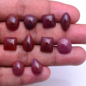 10 Pcs Natural Ruby 10mm-15mm Cabochon Untreated Dazzling Red Loose Gemstones - Picture 1 of 10