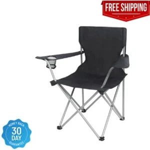 Basic Quad Folding Camp Chair with Cup Holder Black Adult By Ozark Trail - Picture 1 of 5