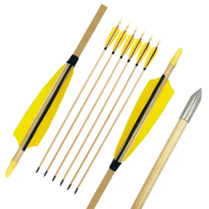 6/12PCS 32" Wooden Arrows 5" Feather Steel Tips Wooden Shaft OD 8.5mm Archery - Picture 1 of 13