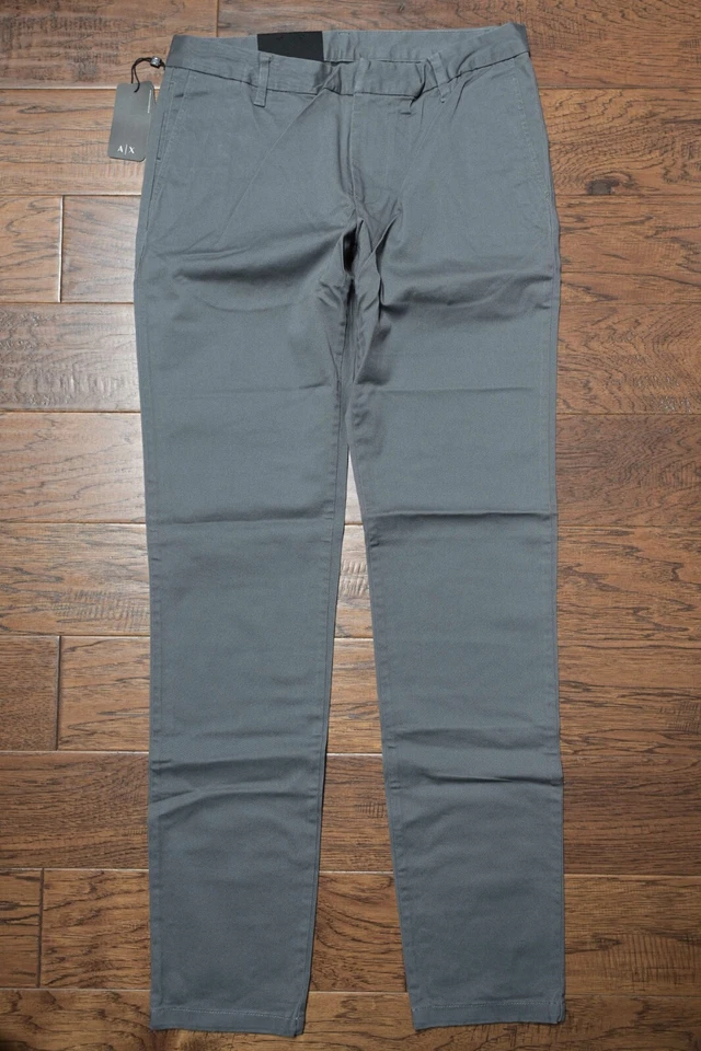Pantalones chinos Armani Exchange A|X P43 para hombre calce ajustado gris elástico algodón 40L 40X35 Foto 1 de 4