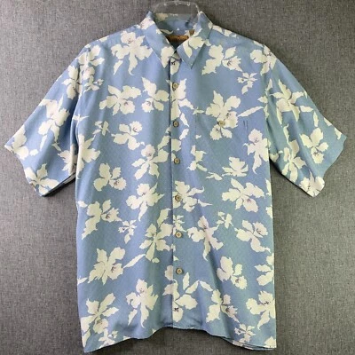 Bobby Chan мужской L гавайская шелковая рубашка с коротким рукавом цветочный пуговицы SS8 - Изображение 1 из 4