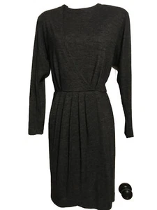 Ronnie Heller Vintage ‘80s Dress Gray Snatched Waist Tulip Skirt 100% Wool Knit - Picture 1 of 10