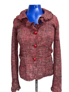 MOSCHINO CHEAP AND CHIC Womens Blazer Jacket Tweed Size 4 Red EUC 3 Button - Picture 1 of 12