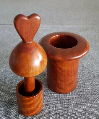 VTG Retro MCM Turned Polished Wood Cocktail Toothpick Holder with Heart Finial  - image 1 of 4