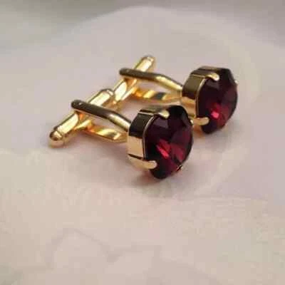 14K Yellow Gold Plated 2.10Ct Cushion Lab Created Red Ruby Men Wedding Cufflink - Image 1 of 4