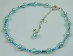 Turquoise Simulated Pearl & Seed Bead Anklet Handmade Jewelry - Picture 1 of 1