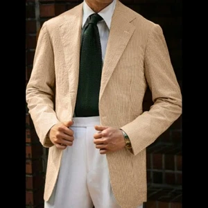 Men Blazers Business Jackets Seersucker Single Breasted Thin Summer Spring Wear - Picture 1 of 16