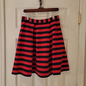 Boden Skirt Size 6 Red Blue Stripe Pleated Knit A-Line Pockets Nautical Preppy - Picture 1 of 7