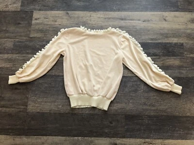 Vintage Focus White Soft Velour Sweater/Top With Ruffles  - Image 1 of 4