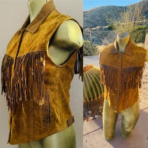 LEATHER RANCH Vintage 80’s SUEDE Western Beaded Leather VEST Size 1 - Picture 1 of 19