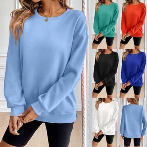 Womens Long Sleeve Hoodies Tops Shirts Ladies Casual Baggy Sweatshirts Size 8-20 - Picture 1 of 44