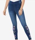 Nwt! Denim 24/7 No Gap Jeggings Purple Floral Embroidered Size 28W H-12
