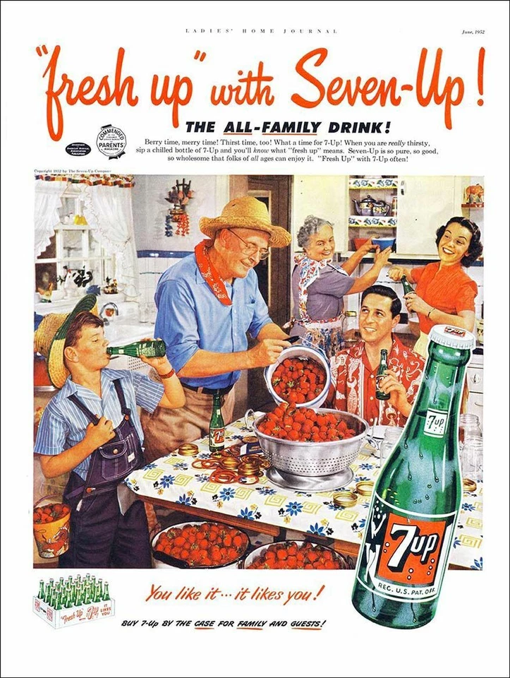 SEVEN UP 7UP STRAWBERRIES 1950s KITCHEN 16" HEAVY DUTY USA MADE METAL ADV SIGN - Image 1 of 1