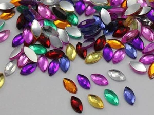 10x5 mm verschiedene Farben flache Rückseite Acryl Navette Edelsteine - 250 Stück - Bild 1 von 4