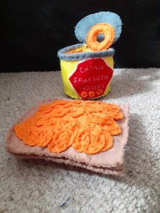 Handmade novelty catnip felt spaghetti hoops can & toast (cat toys) - Picture 1 of 2